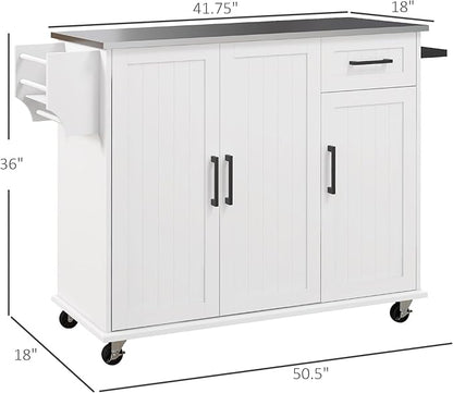 Kitchen Island with Storage, Rolling Kitchen Island on Wheels with Drawer, 3 Cabinets