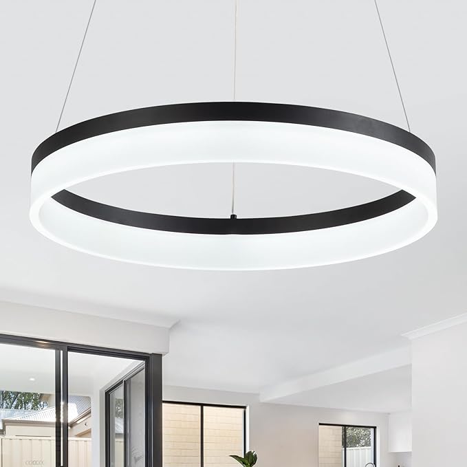 Buccleuch Modern LED Chandelier - Dimmable 19.7" Black Round Pendant Light, Height Adjustable UL-Certified Ceiling Light for Dining Room, Kitchen Island, Living Room, Bedroom, Foyer, 6500K