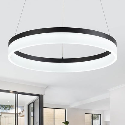 Buccleuch Modern LED Chandelier - Dimmable 19.7" Black Round Pendant Light, Height Adjustable UL-Certified Ceiling Light for Dining Room, Kitchen Island, Living Room, Bedroom, Foyer, 6500K