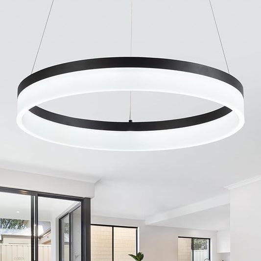 Buccleuch Modern LED Chandelier - Dimmable 19.7" Black Round Pendant Light, Height Adjustable UL-Certified Ceiling Light for Dining Room, Kitchen Island, Living Room, Bedroom, Foyer, 6500K