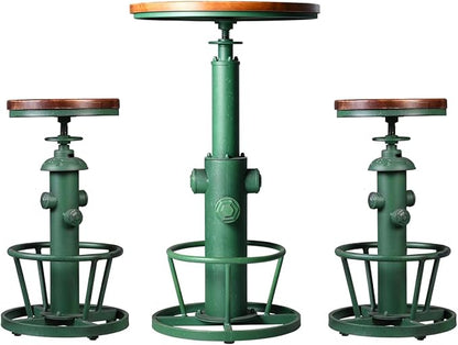 LOKKHAN Industrial Bar Table 38.6"-48.4" Height Adjustable Swivel Round Wood Tabletop 23.7" Dia, Kitchen Dining Office Coffee Bistro Pub Table (Aged Green)
