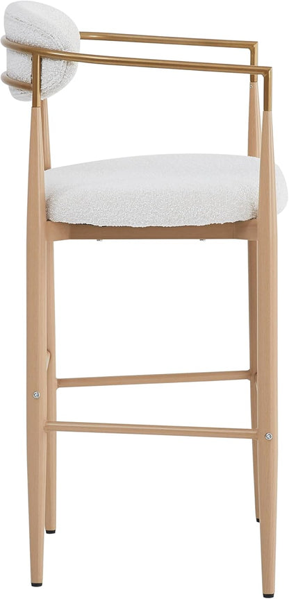 Bar stools Set of 2, Upholstered Bar Stools with Back for Kitchen Island, Beige Fabric Seating Natural Wood Iron Legs 260LBS Weight Capacity