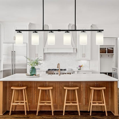 6-Light Modern Island Lights for Kitchen, Black Dining Room Light Fixtures Over Table, Pendant Lighting Over Island Kitchen Hanging Light Fixtures 45.27'' Large Chandeliers with Milky Glass Shades