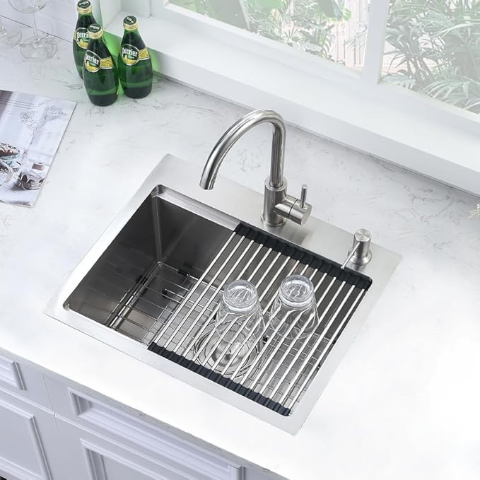 20 Inch Drop in Kitchen Sink, Single Bowl 16 Gauge Stainless Steel Topmount Small Kitchen Bar Sink Outdoor RV Workstation Basin (20"x17"x10")