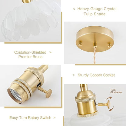 Glass Pendant Lights Kitchen Island, Vintage Brass Pendant Light Fixtures, Adjustable Milk White Kitchen Pendant Lighting Over Island for Bedroom Living Room Hallway Dining Room