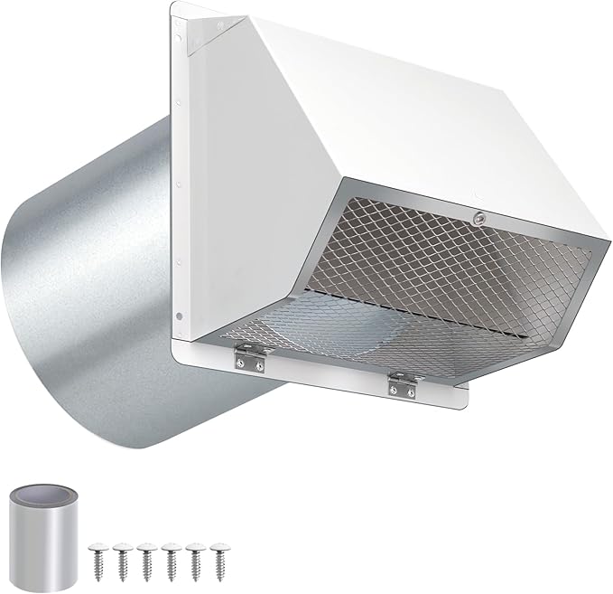 8 Inch Hooded Wall Vent with Screen and Damper,Outdoor Wall Exhaust Vent Cover Cap for Range Hood Kitchen HVAC Duct Dryer Ventilation and Outside Air Exhaust,Galvanized Steel Wall Mount Exhaust Vent