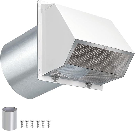 8 Inch Hooded Wall Vent with Screen and Damper,Outdoor Wall Exhaust Vent Cover Cap for Range Hood Kitchen HVAC Duct Dryer Ventilation and Outside Air Exhaust,Galvanized Steel Wall Mount Exhaust Vent
