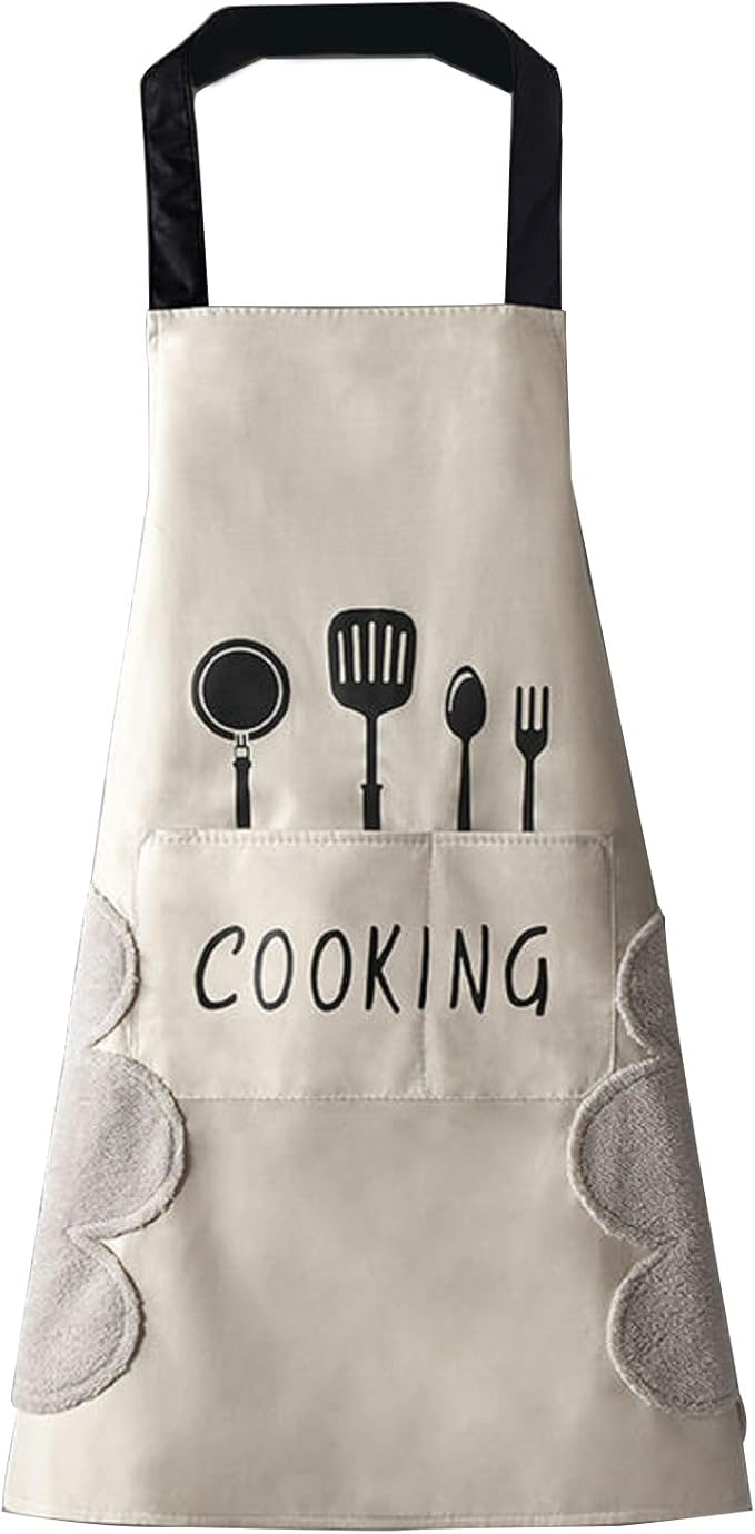 DILLMAN Women Kitchen Apron with Hand Wipe Pockets，Big Pocket,Hand-wiping, Waterproof for Cooking Baking