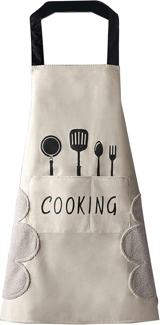 DILLMAN Women Kitchen Apron with Hand Wipe Pockets，Big Pocket,Hand-wiping, Waterproof for Cooking Baking