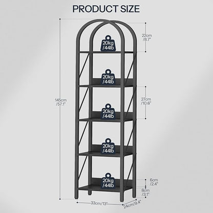 HOOBRO Bookshelf, 5-Tier Bookshelf Arched Display Racks, Industrial Bookcase with Metal Frame, Book Shelf Storage Organizer for Living Room, Office, Bedroom, Black BB425SJ01