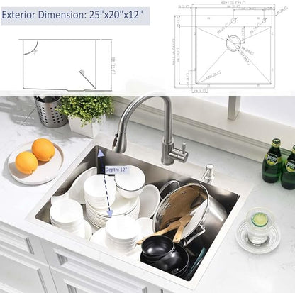 25 Inch Stainless Steel Utility Sink Drop In-Hovheir 25x20 Laundry Sink 16 Gauge Stainless Steel Single Bowl Drop In Laundry Room Sinks Outdoor Sinks with Bottom Grid