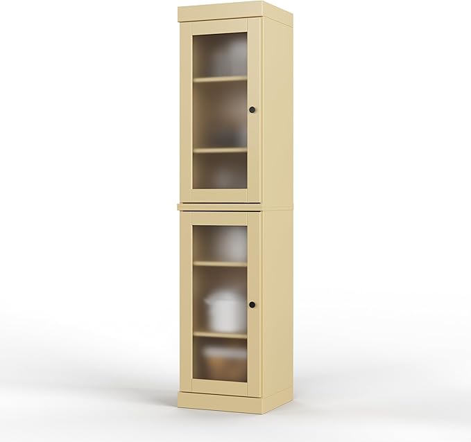 Palace Imports Solid Wood Kitchen Pantry Cabinet w/Frosted Glass Doors - Narrow Storage Cabinet - 16.5" Wide x 71.5" Tall - Yellow, Adjustable Shelves, 100% Eco-Friendly Wood, Modular Cabinets