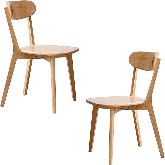Dining Chairs Set of 2 - Solid Oak Wood, 400 lb Heavy Duty Capacity, Ergonomic Curved Back for Kitchen Table, Dining Room & Home Office, Easy Assembly