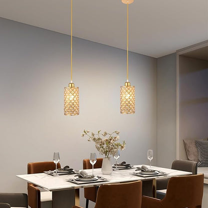 Modern Mini Crystal Pendant Light, Adjustable Gold Chandelier Flush Mount Ceiling Fixture for Kitchen Island, Dining Room, Bedroom, Hallway – E26/E27 Base
