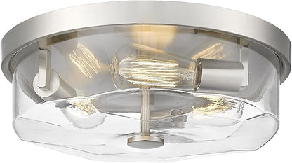 Brushed Nickel Flush Mount Ceiling Light, 3-Light Hallway Light Fixtures, Modern Farmhouse Farmhouse Ceiling Light Clear Glass for Kitchen Porch Entryway Indoor Outdoor