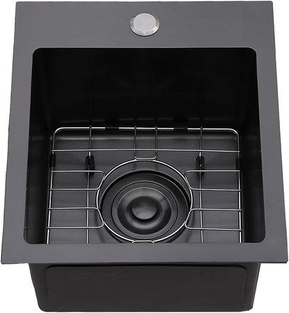 VCCUCINE Gunmetal Black Bar Sink Drop in, 13x15 Inch Topmount RV Small Kitchen Sink, Handmade Stainless Steel Wet Bar Sink, Outdoor Single Bowl Prep Sink with Dish Grid & Drain