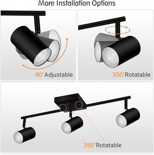 BoostArea Track Lighting Fixtures Ceiling, 3 Way Track Lighting Kit, LED Track Lighting with Rotatable Light Heads, Modern Ceiling Spot Lighting for Kitchen/Bedroom/Living Room, GU10 Bulb Not Included