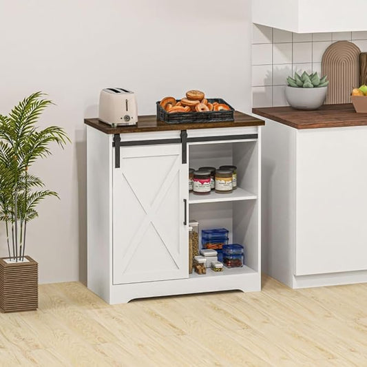 Farmhouse Kitchen Sideboard Buffet Cabinet, 33'' Kitchen Storage Island with Drawer and Adjustable Shelf, Cupboard Liquor Pantry for Kitchen, Dining Living Room