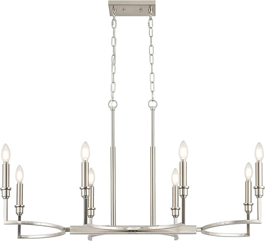 Brushed Nickel Rectangular Chandelier 38in Linear Kitchen Island Chandelier Light Fixture 8 Light Nickel Chandeliers for Kitchen Island Dining Room