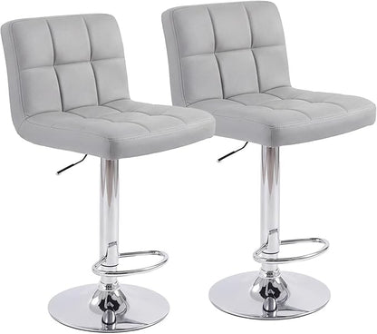 DUMOS Bar Stools Set of 2, 24 inch Counter Height Bar Stools, Upholstered Modern Kitchen Barstools with Metal Base, PU Leather Saddle Stools for Kitchen Island, Grey