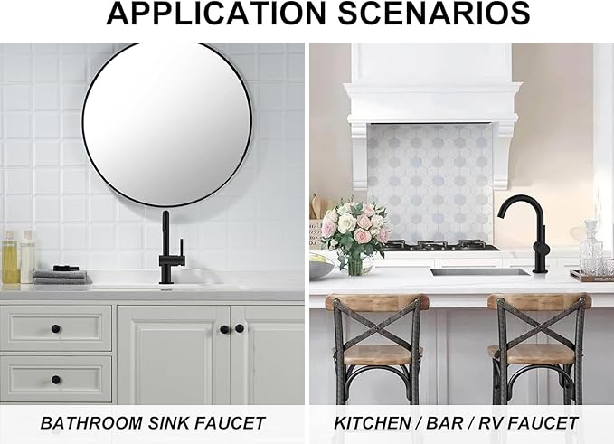 KENES Matte Black Bathroom Sink Faucet, Bathroom Faucets Single Handle Modern Prep Wet Bar Sink Faucets with Drain Assembly & Deck Plate, Farmhouse RV Camper Outdoor Utility Faucet, KE-9005B-2