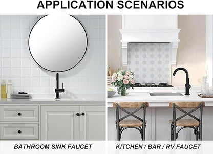 KENES Matte Black Bathroom Sink Faucet, Bathroom Faucets Single Handle Modern Prep Wet Bar Sink Faucets with Drain Assembly & Deck Plate, Farmhouse RV Camper Outdoor Utility Faucet, KE-9005B-2