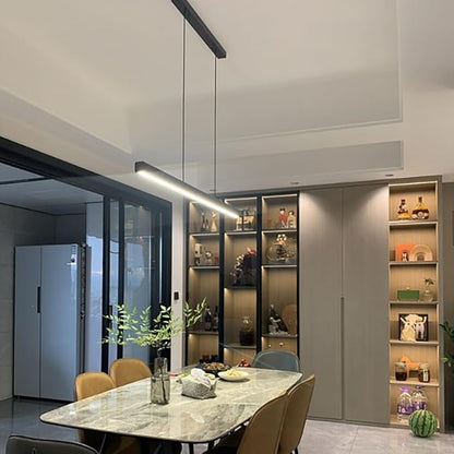 Minimalist Dimmable LED Chandelier for Dining Room, 3000k-6000k-One line Chandelier，Adjustable Height Nordic Linear Hanging Lamp for Kitchen and Cafe(Dimming,47 inches