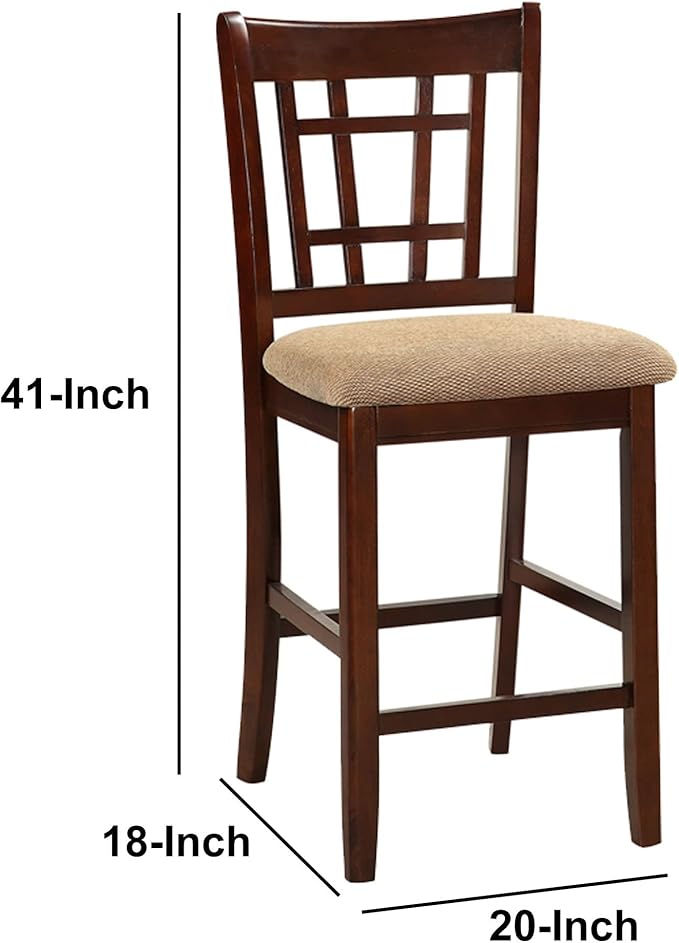 Set of 2 Brown Counter Height Chairs for Dining Room, Kitchen Island, Bar - Upholstered Cushioned Chairs with Unique Back Support
