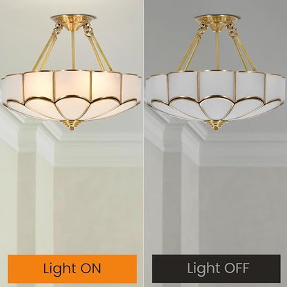 18" Tiffany Pendant Light Fixture, 4-Light Semi Flush Mount Ceiling Light, Vintage Handmade Glass Ceiling Light Fixture for Foyer Entryway Stairway