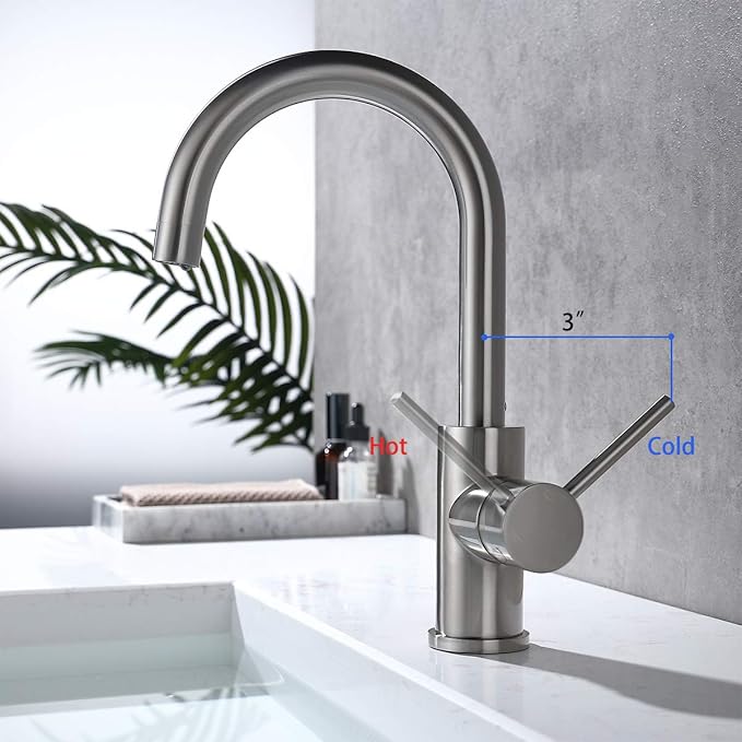 Bar Faucets Single Hole, WiPPhs Brushed Nickel Mini Kitchen Sink Faucets, Single Handle Stainless Steel Modern Sink Faucets 1 Hole, Faucet for Bar Sink