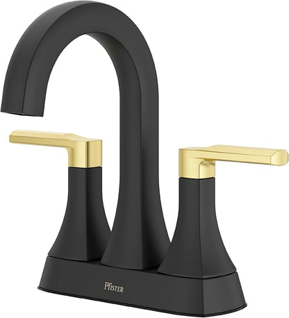 Pfister Vaneri Bathroom Sink Faucet, 4-Inch Centerset, 2-Handle, 3-Hole, NSF Certified, Matte Black and Brushed Gold Finish, LF048VRIBBG