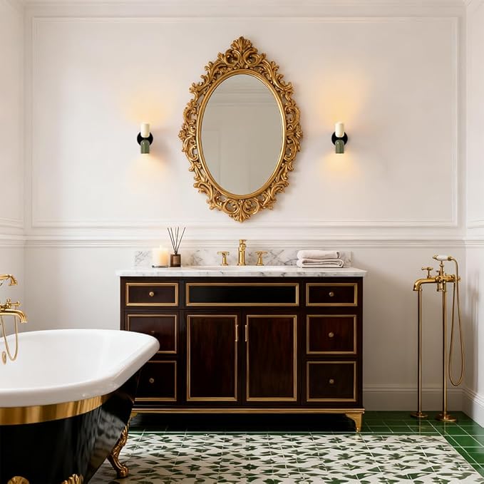 Vintage Wall Sconce Bathroom Vanity: Mid Century Wall Lights Bedroom Hallway - Metal Wall Lighting Mirror (Green & White)
