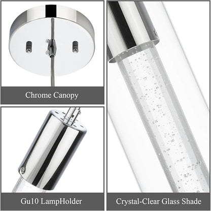 XiNBEi Lighting Pendant Lighting 1 Light Mini Pendant Lights with Glass and Bubble Crystal, Modern Chrome Hanging Pendant Light with LED Bulb for Kitchen & Dining Room XB-P1110-CH