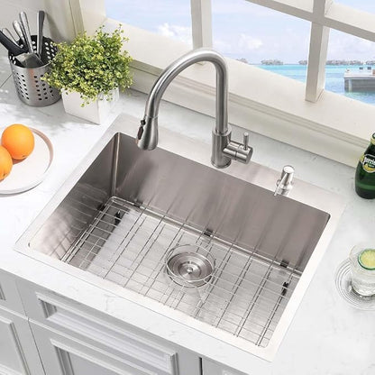25 Inch Stainless Steel Utility Sink Drop In-Hovheir 25x20 Laundry Sink 16 Gauge Stainless Steel Single Bowl Drop In Laundry Room Sinks Outdoor Sinks with Bottom Grid