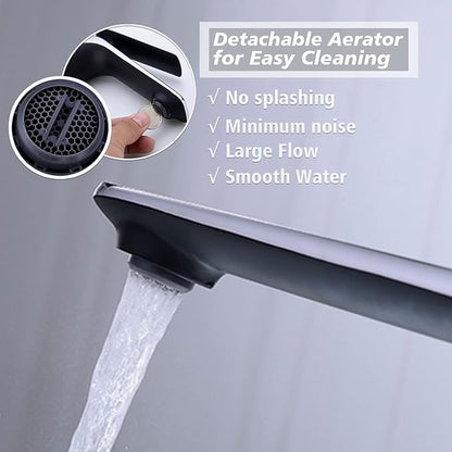 TOCALOCA Tall Bathroom Basin Faucet Matte Black and Silver Chrome, Bathroom Vessel Sink Faucet Brass, Single Handle One Hole Vanity Sink Mixer Tap Faucet for Blow Sink Lavatory, Hot and Cold Water