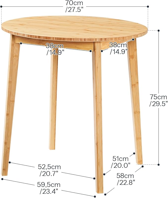 HOOBRO Bamboo Dining Table, Round Dining Table for 2, 27.5" Kitchen Table for Small Space, Writing Table, Easy to Assemble, for Dining Room, Living Room, Office, Kitchen, Apartment, Natural YL71CZ01G1