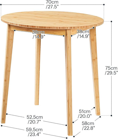 HOOBRO Bamboo Dining Table, Round Dining Table for 2, 27.5" Kitchen Table for Small Space, Writing Table, Easy to Assemble, for Dining Room, Living Room, Office, Kitchen, Apartment, Natural YL71CZ01G1