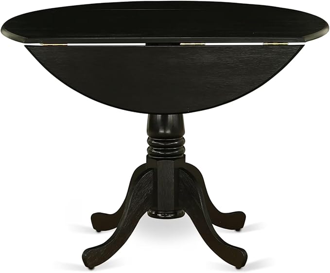 East West Furniture DLT-ABK-TP Dublin Dining Table - a Round Wooden Table Top with Dropleaf & Pedestal Base, 42x42 Inch, Wirebrushed Black