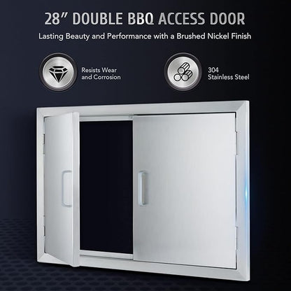 CO-Z Outdoor Kitchen Doors, 28" W x 19" H Weatherproof 304 Stainless Steel Built in BBQ Double Access Door for Outside Kitchen Commercial Grilling Station Barbeque Oven Island Storage Cabinet Door