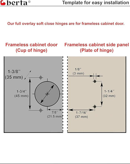 Berta 2-Pack Full Overlay Frameless Soft-Close European Hinges, 110° 3D Adjustable, Clip-On Concealed Kitchen Cabinet Door Hinges with Screws - Ideal for Modern Cabinets