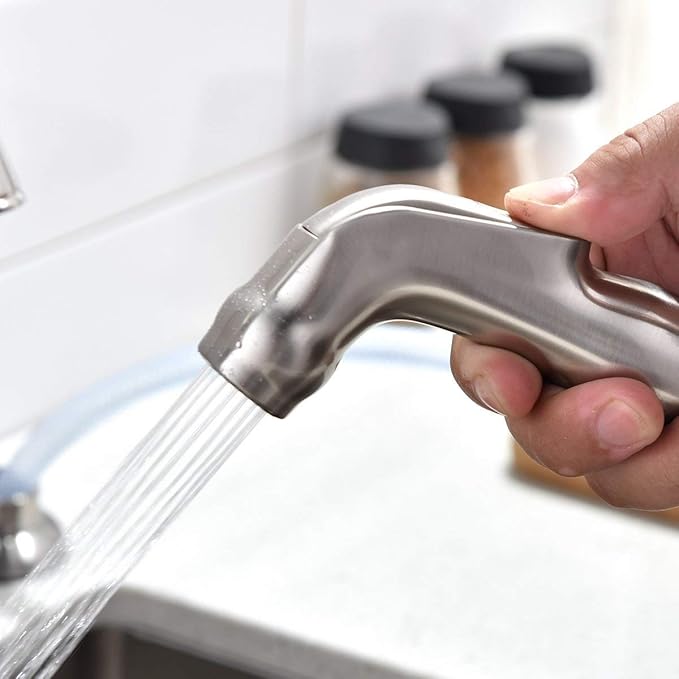 SHACO Kitchen Faucet with Side Sprayer, 2 Handle Kitchen Sink Faucet with Water Supply Line, Brushed Nickel 360 Swivel Kitchen Faucet for Sink 3 Hole 4 Hole, SC-SLYT004L-S new13