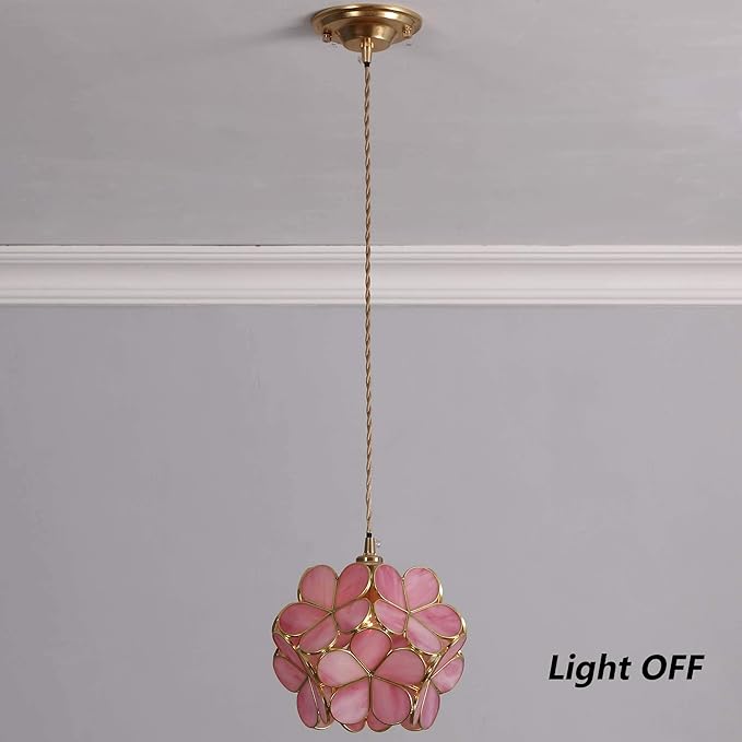 Bieye L10742 Petals Tiffany Style Stained Glass Ceiling Pendant Light with 8-inch Wide Lampshade (Pink, 8" Cherry Blossom)
