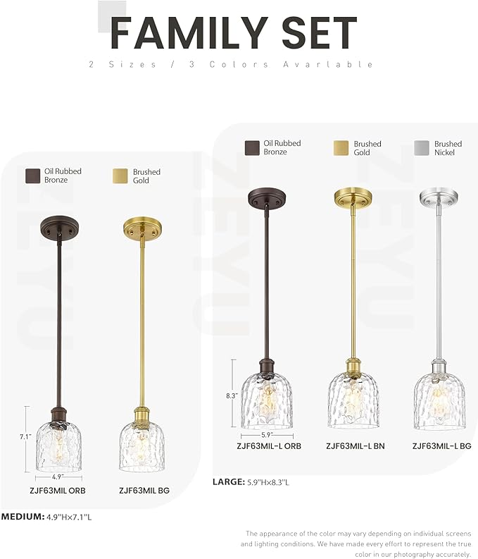 zeyu 1-Light Island Pendant Light for Kitchen, Single Pendant Light Kitchen Island, Adjustable Hanging Lamp with Clear Hammered Glass, Oil Rubbed Bronze Finish, ZJF63MIL-L ORB