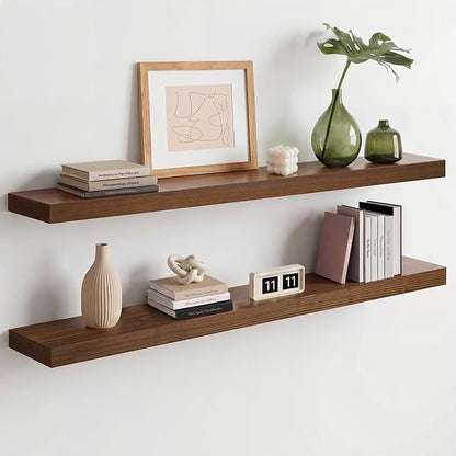 Homeforia Classic Walnut 36 inch Floating Shelf, High End Solid Real Wood Small 36inch Floating Shelves for Wall Mounted, 36in Floating Shelves, Heavy Duty Bracket, 36 X 6.5 X 1.75 inches, Set of 3