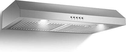 Under Cabinet Range Hood 30 inch, Stainless Steel Kitchen Hood 800CFM, Stove Hood with Push Button Control, Baffle Filters, Ducted/Ductless Convertible Duct