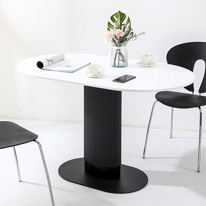 Oval Wooden Dining Table, Modern Farmhouse Kitchen Table, Simplicity Metal Pedestal Base Kitchen Table, Small Space Kitchen Table for Kitchen,Dining Room,Negotiation Room,Cafe,Black a