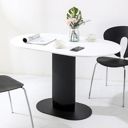 Oval Wooden Dining Table, Modern Farmhouse Kitchen Table, Simplicity Metal Pedestal Base Kitchen Table, Small Space Kitchen Table for Kitchen,Dining Room,Negotiation Room,Cafe,Black a