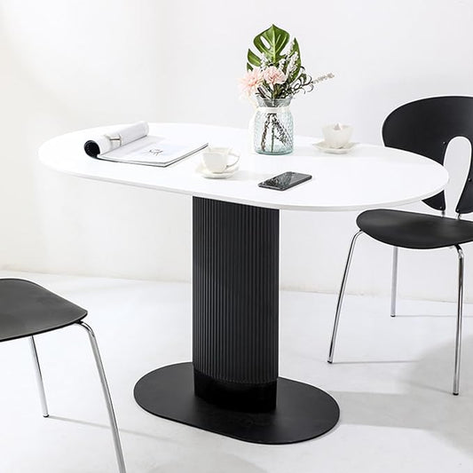 Oval Wooden Dining Table, Modern Farmhouse Kitchen Table, Simplicity Metal Pedestal Base Kitchen Table, Small Space Kitchen Table for Kitchen,Dining Room,Negotiation Room,Cafe,Black a