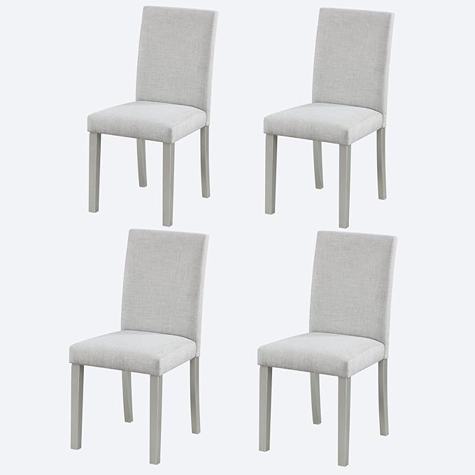 Ball & Cast Upholstered Dining-Room Chairs Set of 4, Kitchen Island Chair with Linen Padded Seat & Silver Wood Legs, 4pcs Modern Armless Side-Chair for Dining, Gray