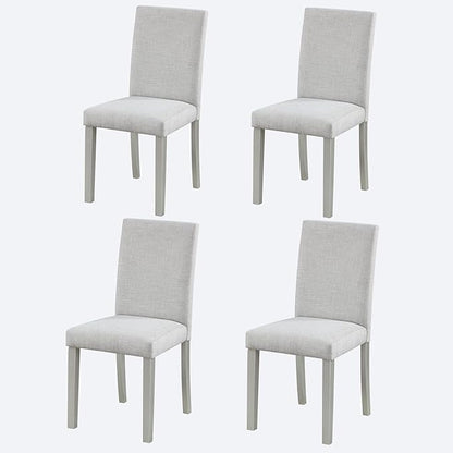 Ball & Cast Upholstered Dining-Room Chairs Set of 4, Kitchen Island Chair with Linen Padded Seat & Silver Wood Legs, 4pcs Modern Armless Side-Chair for Dining, Gray
